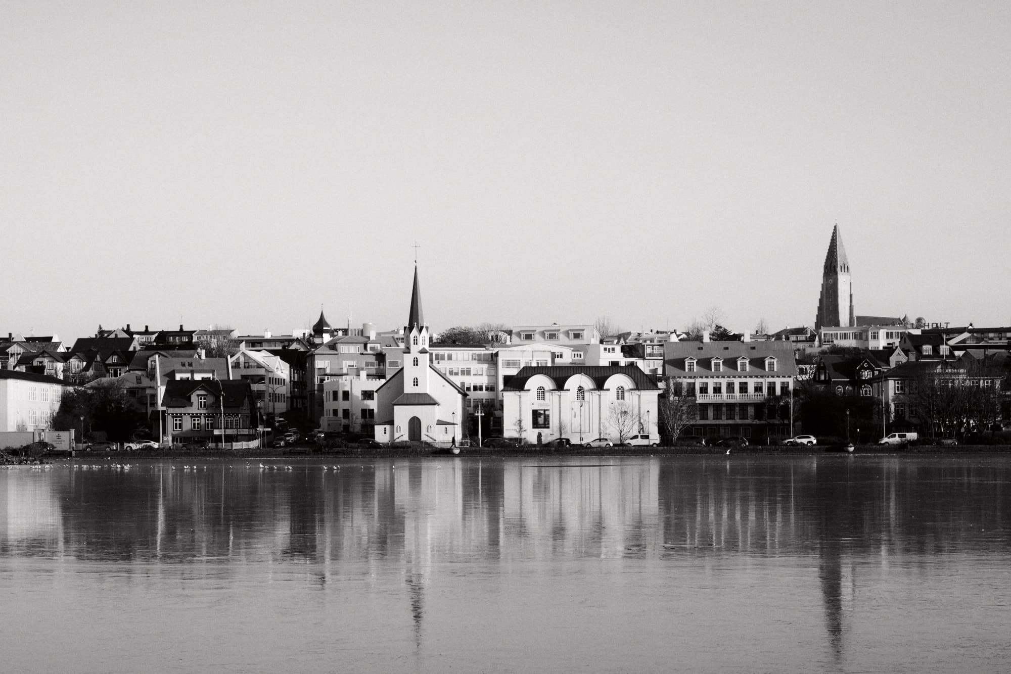 Drónaskot af miðbænum í Reykjavík